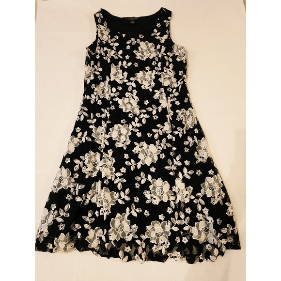 Perceptions New York Black & White Floral Sleeveless Dress Size M - Picture 1 of 5